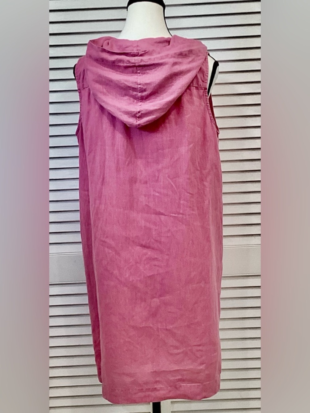 J. Jill Pink Linen Hoodie Shift Dress Frog Closure Sleeveless Petite Medium PM - Picture 3 of 8